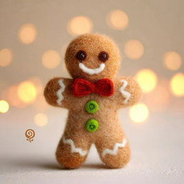 The Jolly Red-Bow Gingerbread Man – Handmade Wool Felt Christmas Figurine