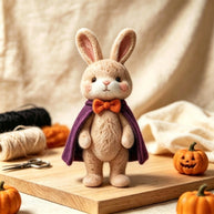 Handmade Wool Felt Cape Bunny Figurine – Whimsical Halloween Home Decor Gift