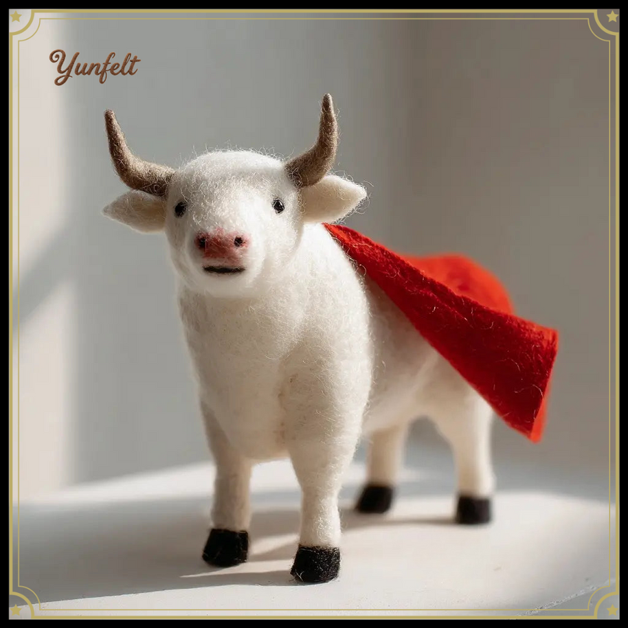 Red Cape Warrior Bull – Wool Felt Motivational Desk Figurine