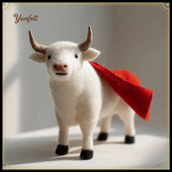 Red Cape Warrior Bull – Wool Felt Motivational Desk Figurine