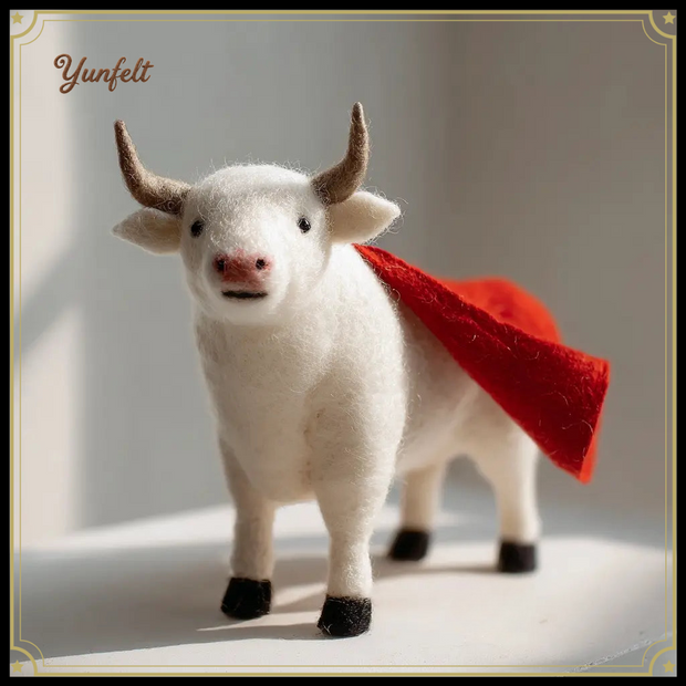 Red Cape Warrior Bull – Wool Felt Motivational Desk Figurine