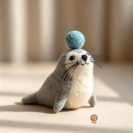 The Blue-Ball Balancing Seal – Handmade Wool Felt Figurine