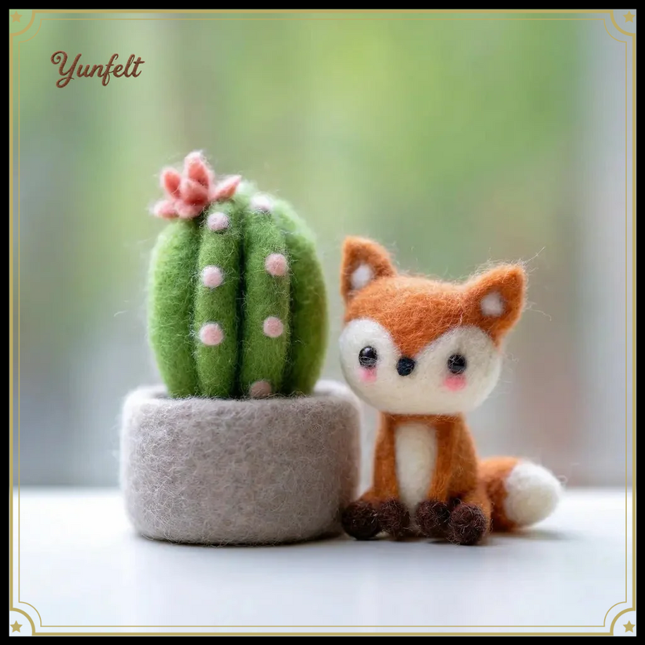 Fox & Cactus Companions – Wool Felt Whimsical Desk Set