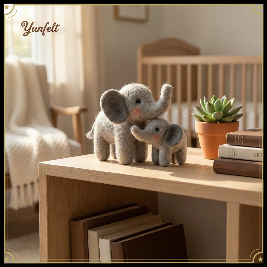 Lucky Mother & Baby Elephant – Wool Felt Fortune Symbol Set