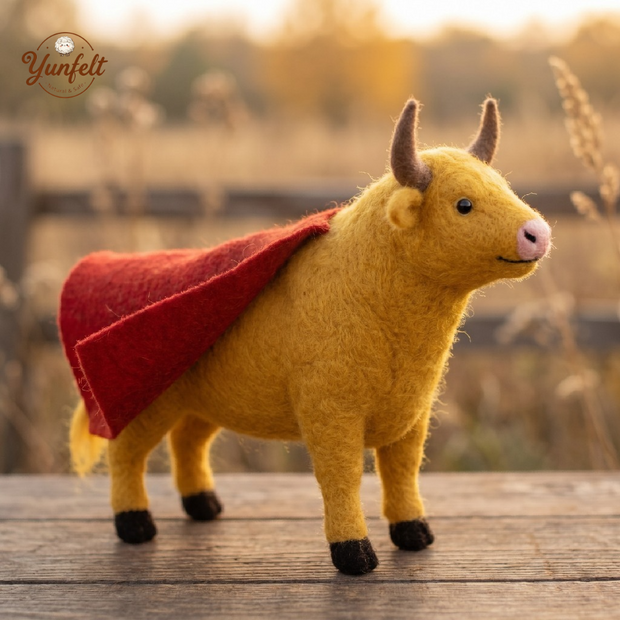 Red Cape Warrior Bull – Wool Felt Motivational Desk Figurine