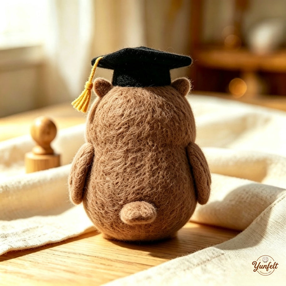 Handmade Wool Felt Graduation Owl Figurine – Celebration Desk Decor Gift