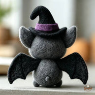 Handmade Wool Felt Witch Bat Figurine – Halloween Desk Decor Gift