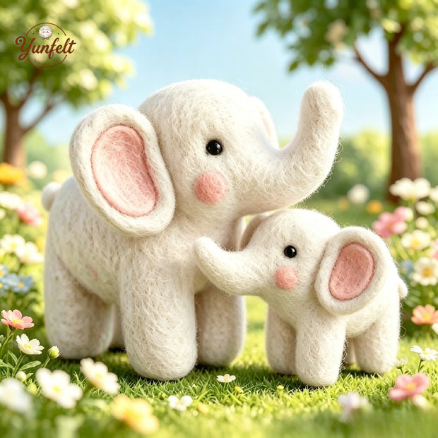 Lucky Mother & Baby Elephant – Wool Felt Fortune Symbol Set