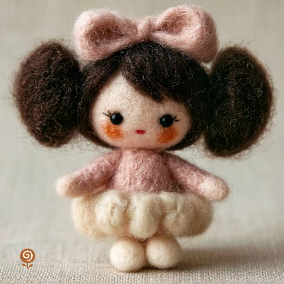 The Pink Bow Ballerina – Handmade Wool Felt Figurine