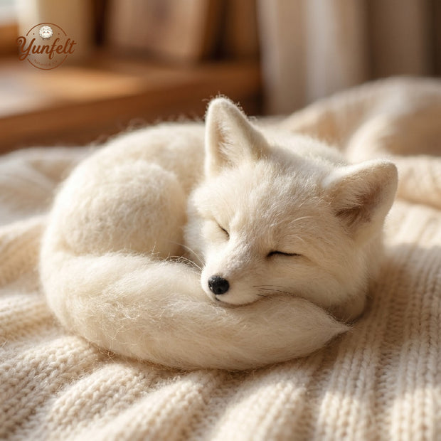 Curled Up Sleeping Fox – Wool Felt Woodland Figurine