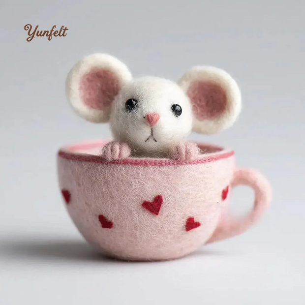 Teacup Mouse Figurine – Wool Felt Valentine’s Day Love Token