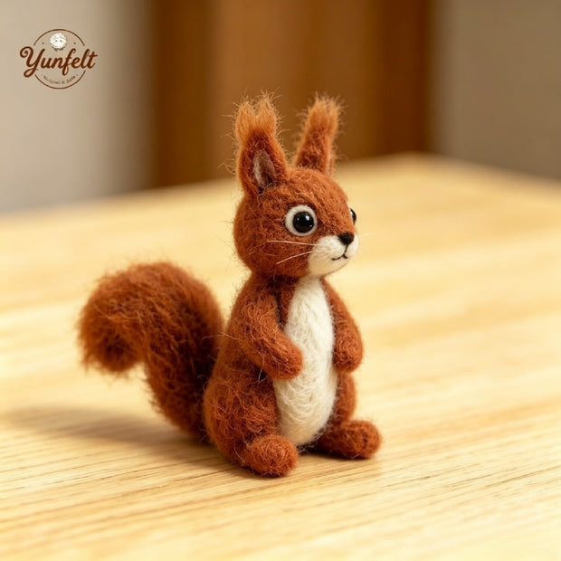 Handmade Wool Felt Red Squirrel Figurine – Woodland Desk Decor Gift