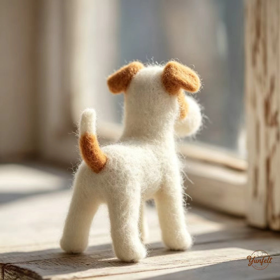 Handmade Wool Felt Terrier Dog Figurine – Nature-Inspired Desk Decor Gift