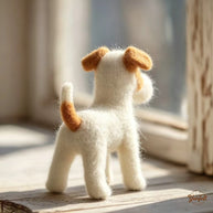 Handmade Wool Felt Terrier Dog Figurine – Nature-Inspired Desk Decor Gift