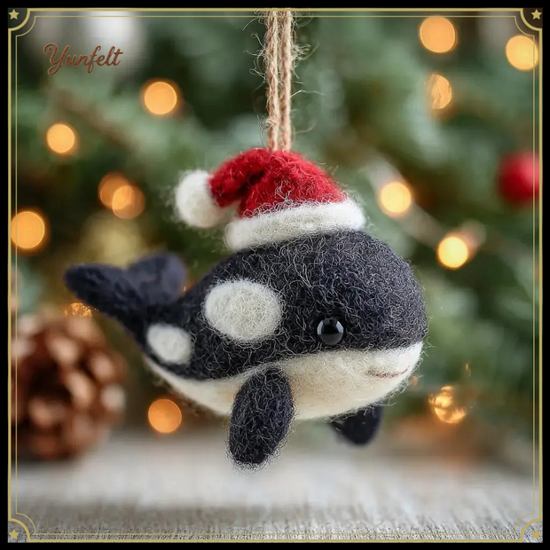 Orca with Santa Hat – Wool Felt Holiday Killer Whale Ornament