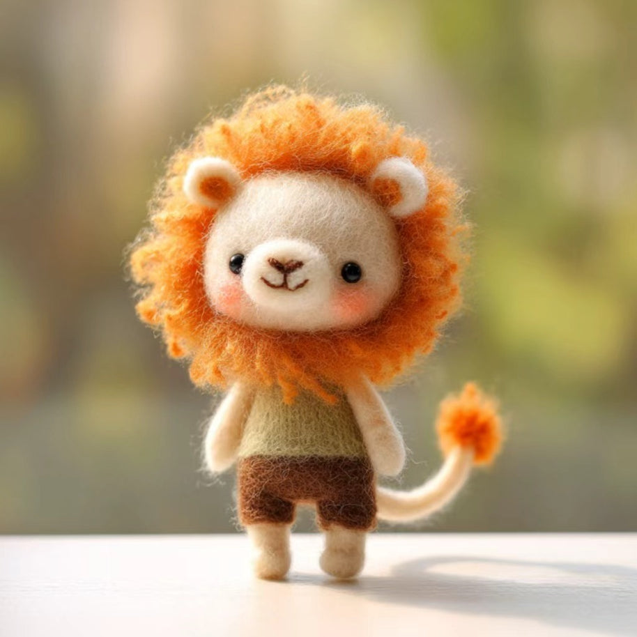 Handmade Wool Felt Little Lion Figurine – Woodland Desk Decor Gift