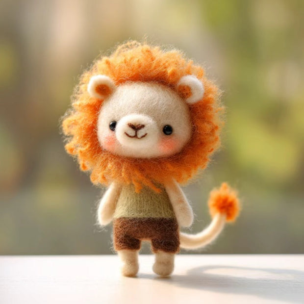 Handmade Wool Felt Little Lion Figurine – Woodland Desk Decor Gift