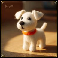 White Dog with Orange Collar – Sunny Wool Felt Desk Pet