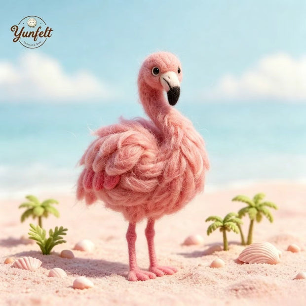 The Fluffy Pink Flamingo – Handmade Wool Felt Figurine