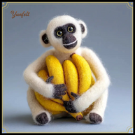 Monkey Hugging Bananas – Wool Felt Harvest Guardian Figurine
