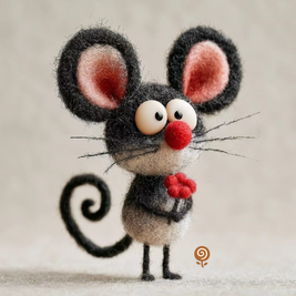 The Wide-Eyed Flower Mouse – Handmade Wool Felt Figurine