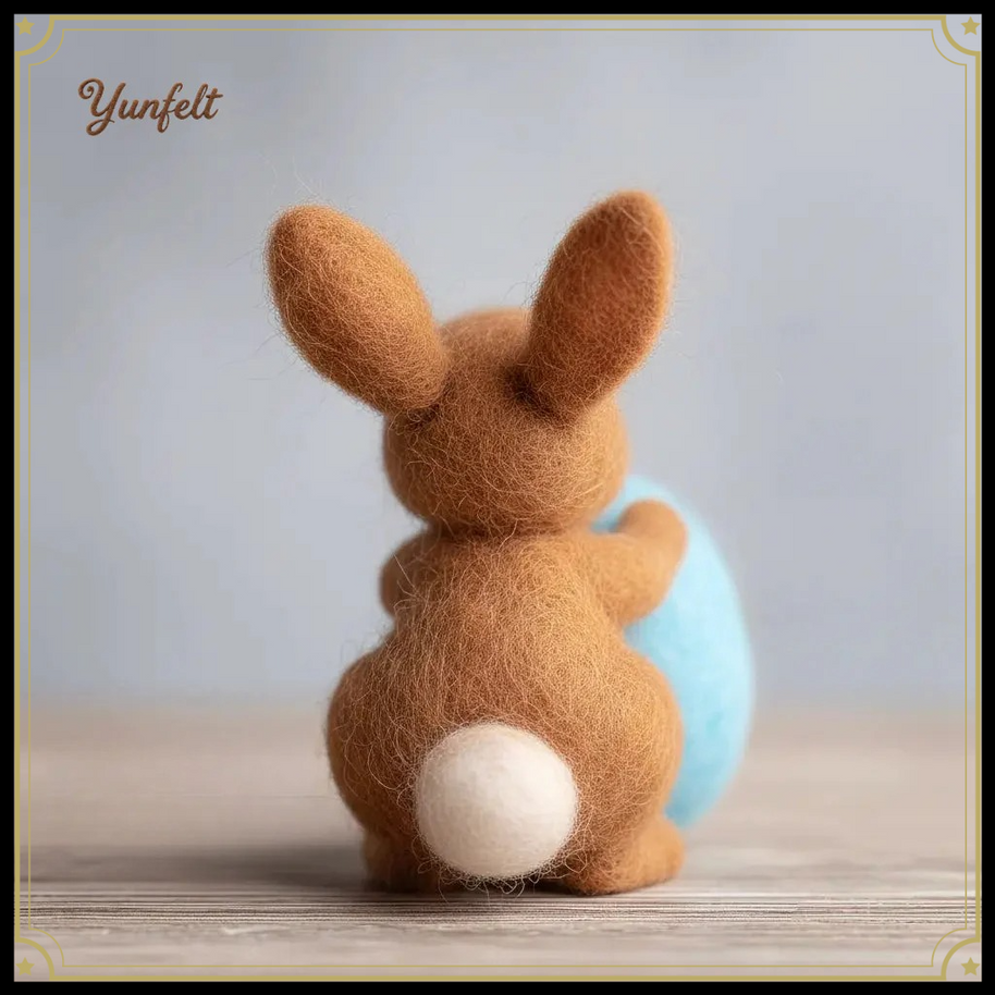 Honey Brown Bunny with Daffodil Egg – Wool Felt Easter Figurine