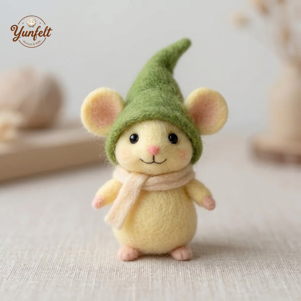 Pixie Hat Mouse with Scarf – Wool Felt Forest Wanderer