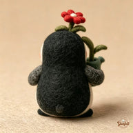 Handmade Wool Felt Gardening Penguin Figurine – Spring Desk Decor Gift