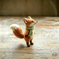 Handmade Wool Felt Cozy Scarf Fox Figurine – Woodland Desk Decor Gift