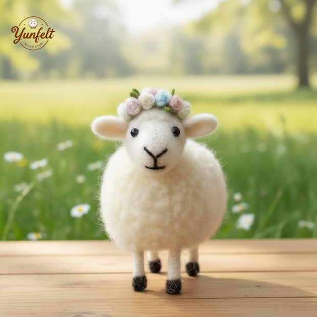 Sun Crown Sheep – Wool Felt Motivational Desk Figurine