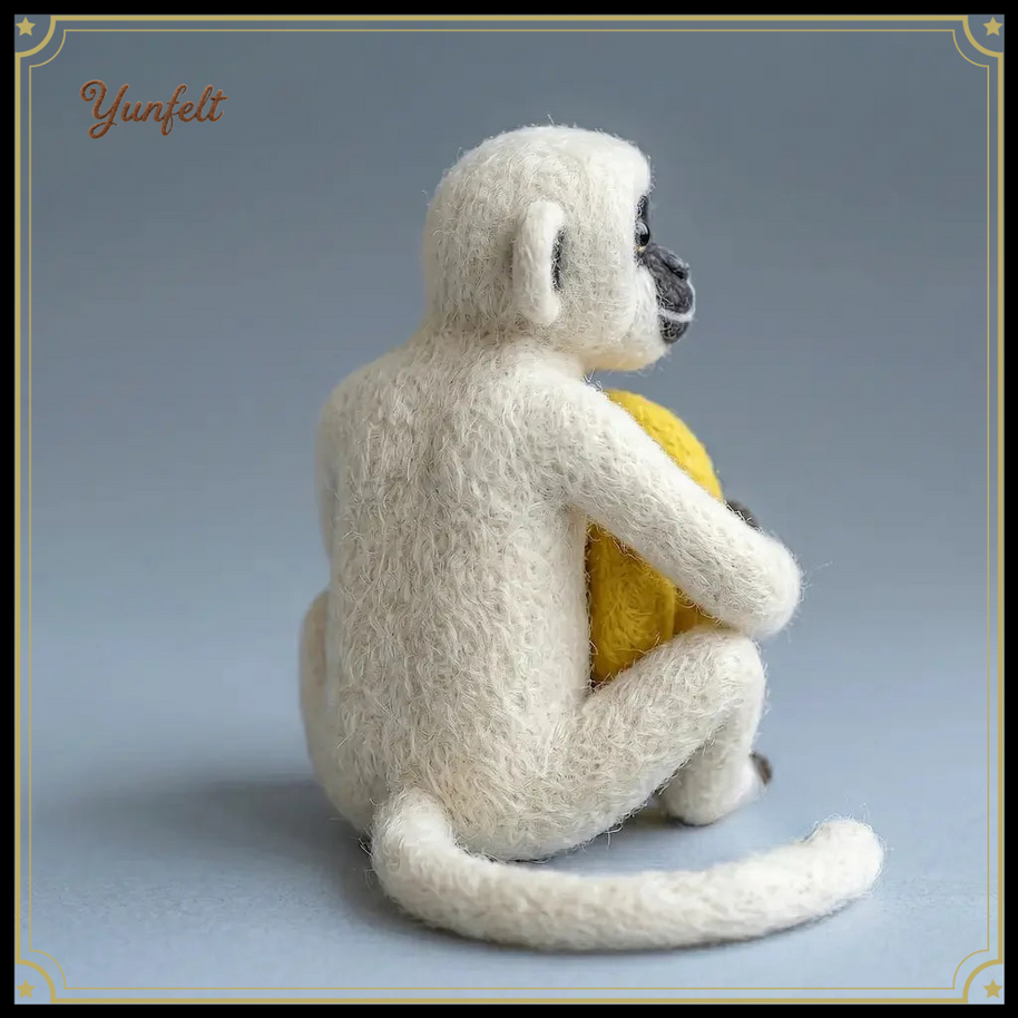 Monkey Hugging Bananas – Wool Felt Harvest Guardian Figurine