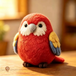 The Quiet Scarlet Parrot – Handmade Wool Felt Figurine