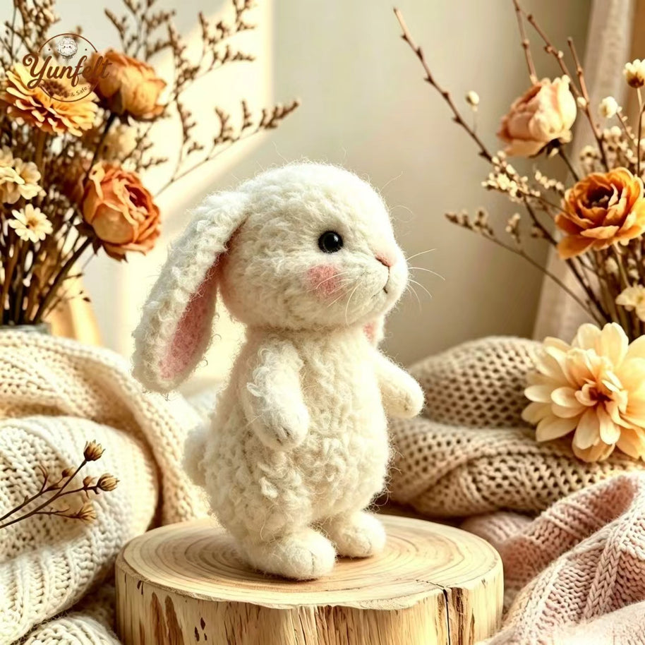 Handmade Wool Felt Lop Rabbit Figurine – Woodland Desk Decor Gift