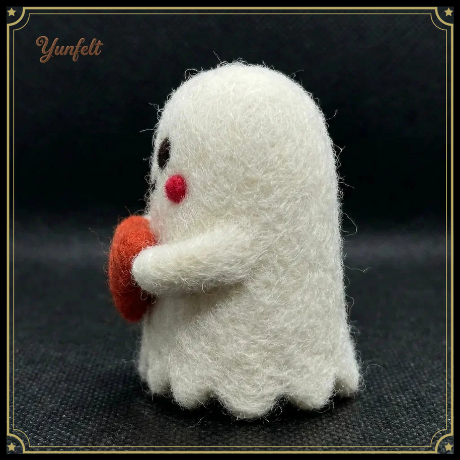 Friendly Ghost Figurine – Wool Felt Love Spirit with Heart