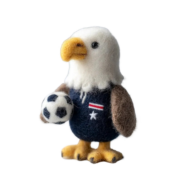 Bald Eagle Soccer Player – Wool Felt Sporty Figurine