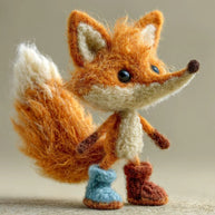 Handmade Wool Felt Two-Tone Boots Fox Figurine – Playful Desk Decor Gift