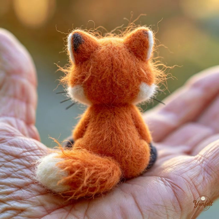 Handmade Wool Felt Fluffy Fox Figurine – Woodland Desk Decor Gift