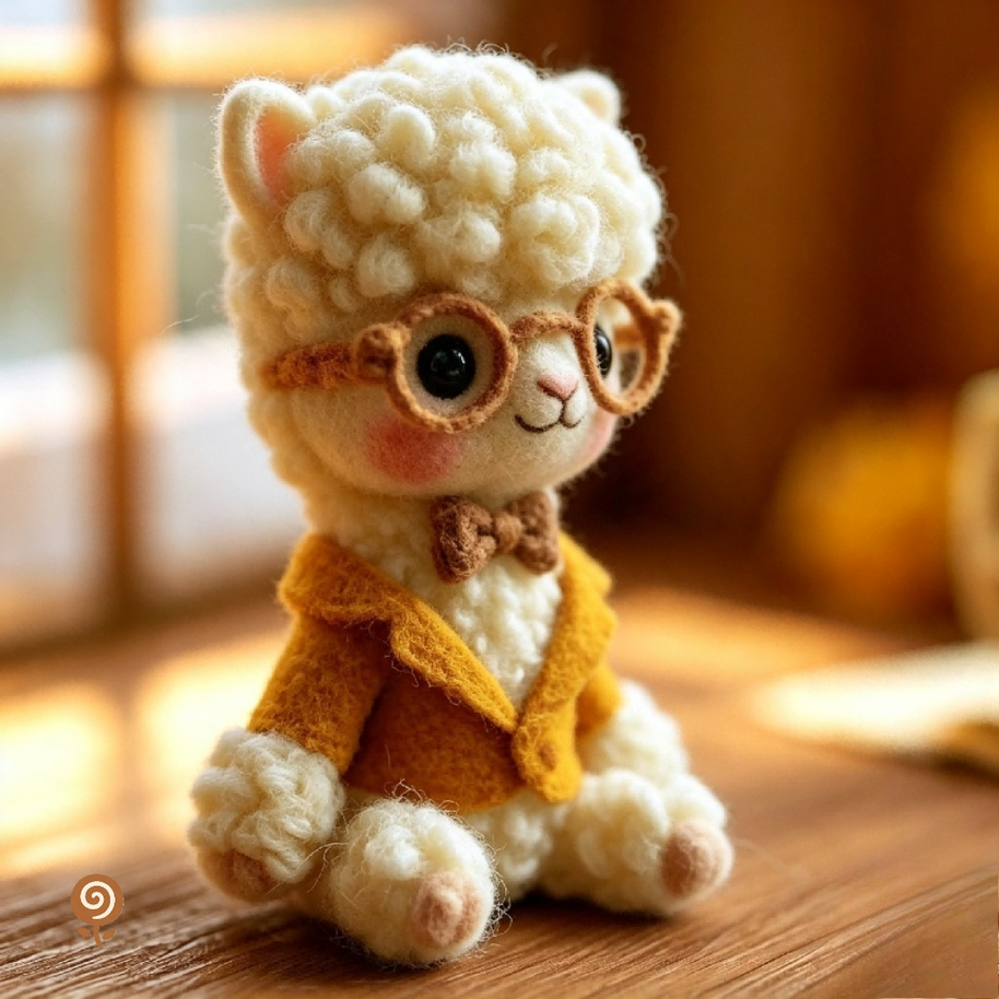 The Bookish Little Lamb – Handmade Wool Felt Figurine