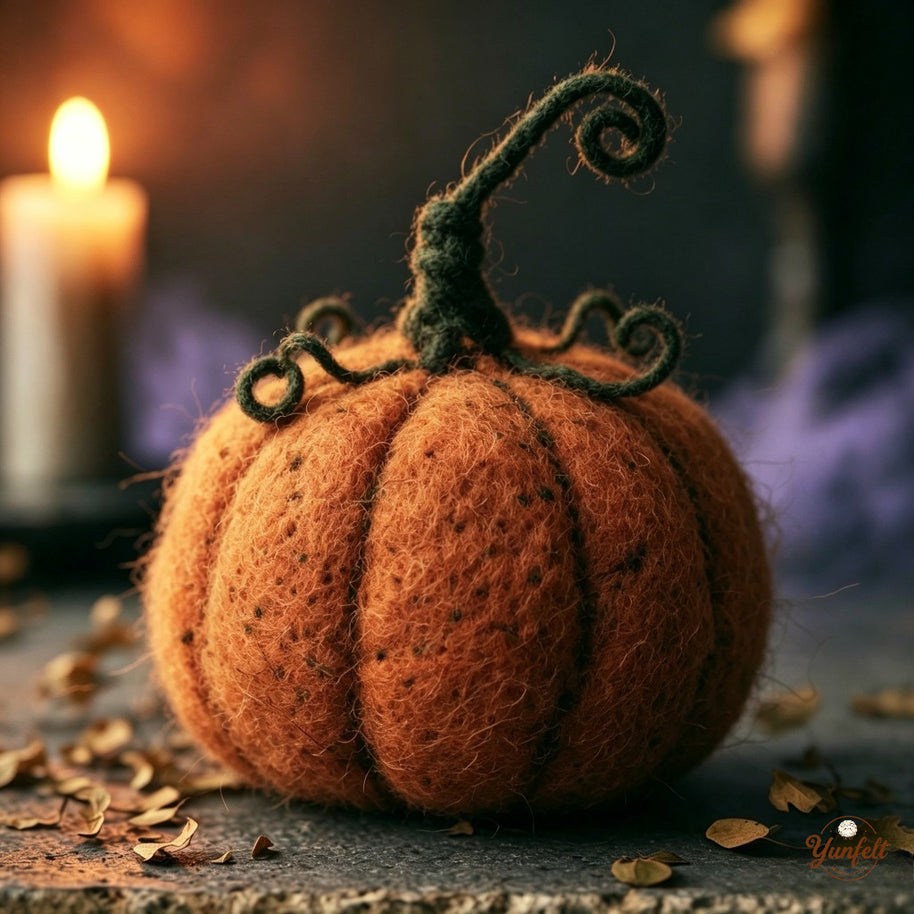 Handmade Wool Felt Spooky Pumpkin Figurine – Halloween Desk Decor Gift