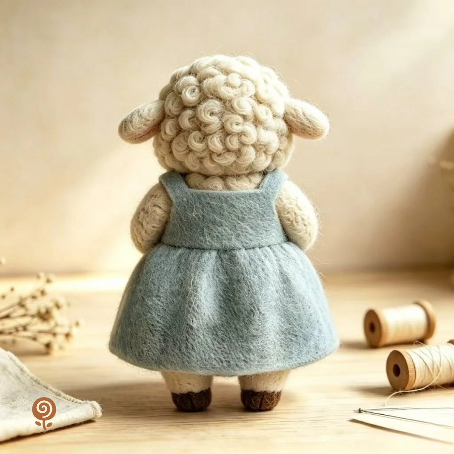 The Four-Leaf Clover Little Lamb – Handmade Wool Felt Figurine