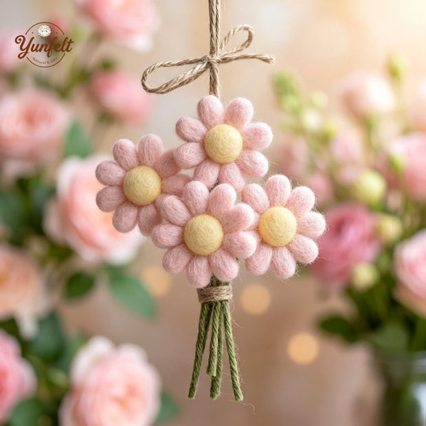 Smiley Daisy Hanging Decor – Wool Felt Embroidered Flower