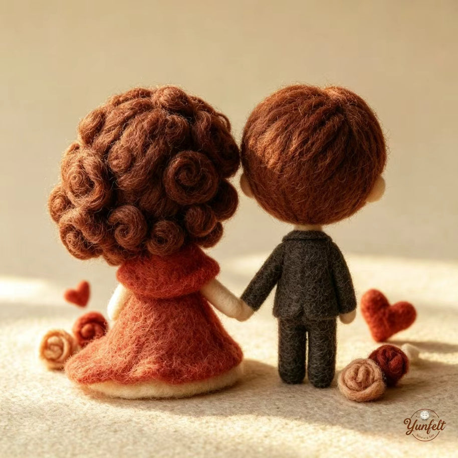 Handmade Wool Felt Sweetheart Couple Figurine – Romantic Wedding Home Decor Gift