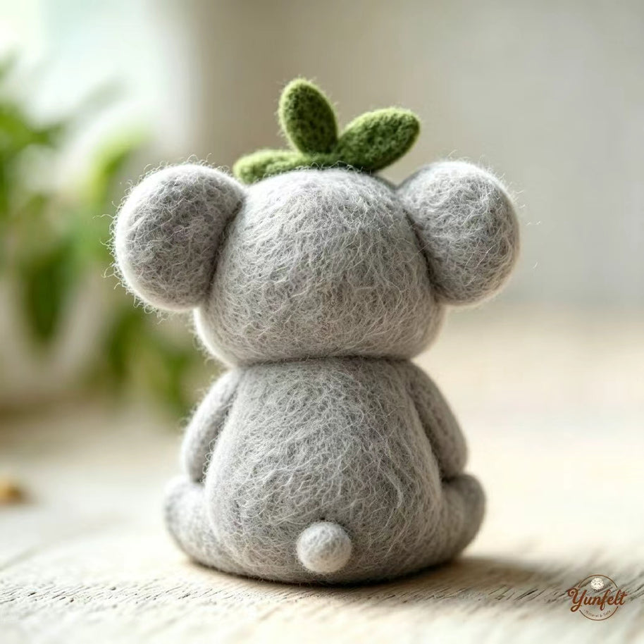 The Leaf-Crowned Little Koala – Handmade Wool Felt Figurine