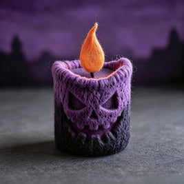 The Spooky Halloween Candle – Handmade Wool Felt Skull or Jack-o’-Lantern Figurine