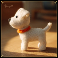 White Dog with Orange Collar – Sunny Wool Felt Desk Pet