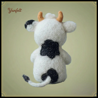 Sitting Cow Holding a Mug – Wool Felt Farmhouse Morning Companion