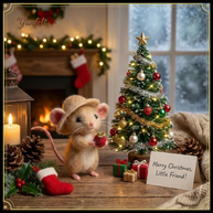 Mouse with Strawberry & Straw Hat – Wool Felt Summer Figurine