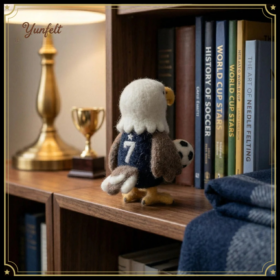 Bald Eagle Soccer Player – Wool Felt Sporty Figurine