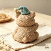 Handmade Wool Felt Cozy Beanie Bear Figurine – Whimsical Desk Decor Gift