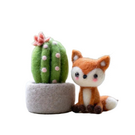 Fox & Cactus Companions – Wool Felt Whimsical Desk Set